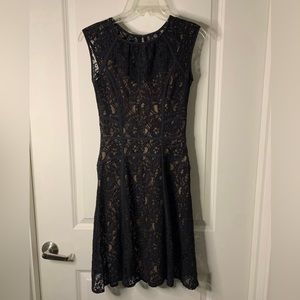 BCBG Maxazria Black Lace Dress with Tan Slip XXS